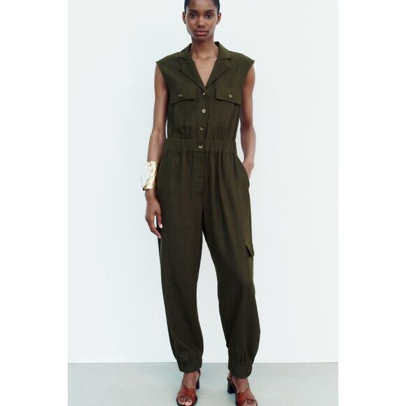 Zara Pants - NWT ZARA SLEEVELESS LINEN BLEND JUMPSUIT